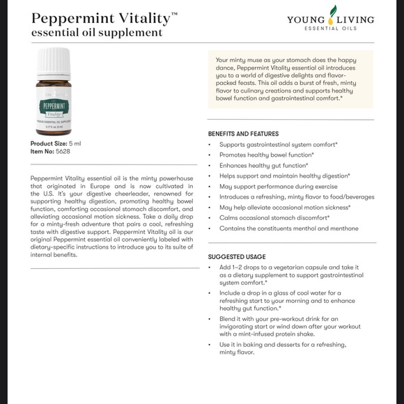 *Buy Now Priced* Young Living Peppermint Vitality 5ml Essential Oil - Picture 2 of 5